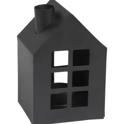Waxinelichthouder Huis Metaal Zwart 13 cm