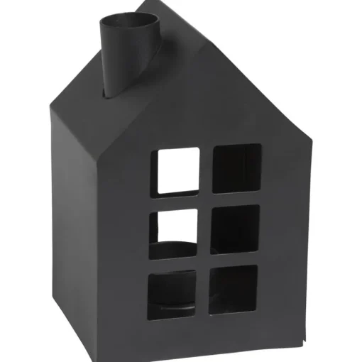 Waxinelichthouder Huis Metaal Zwart 13 cm